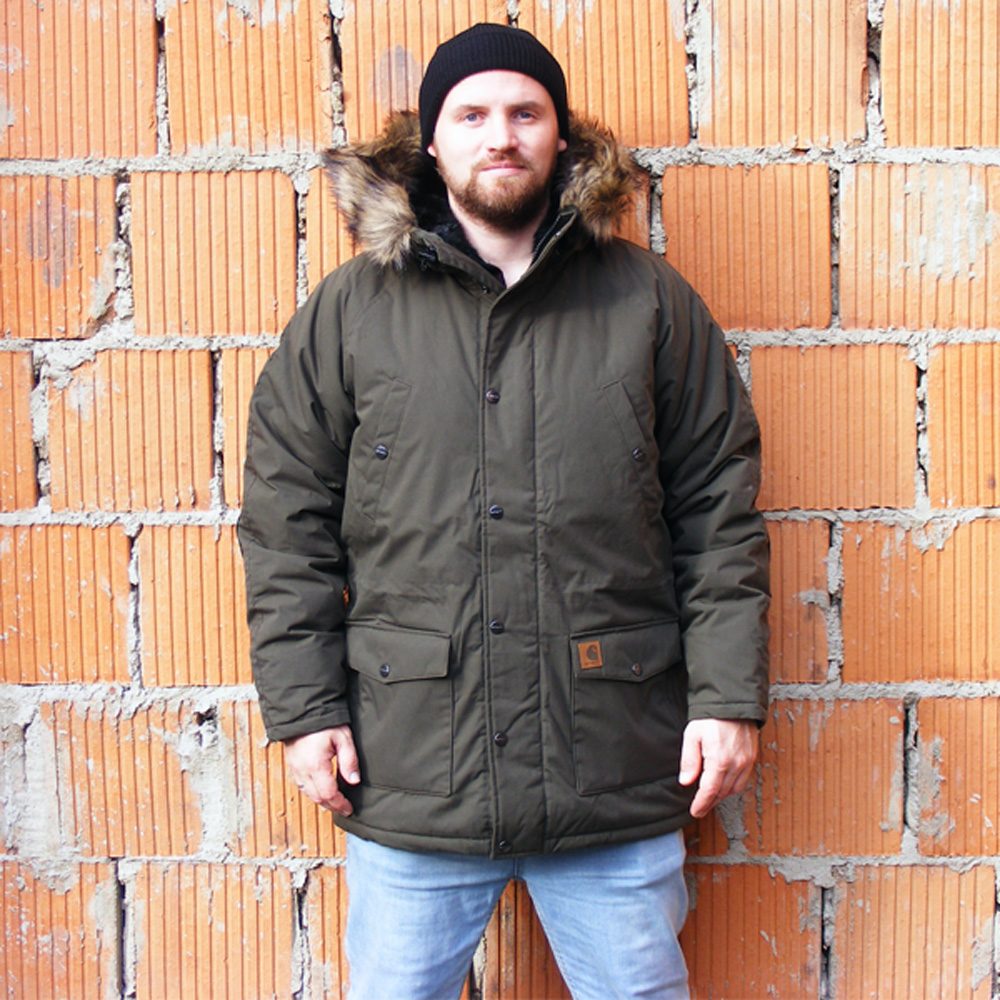 Carhartt WIP Trapper Parka Herren Winterjacke grün/schwarz