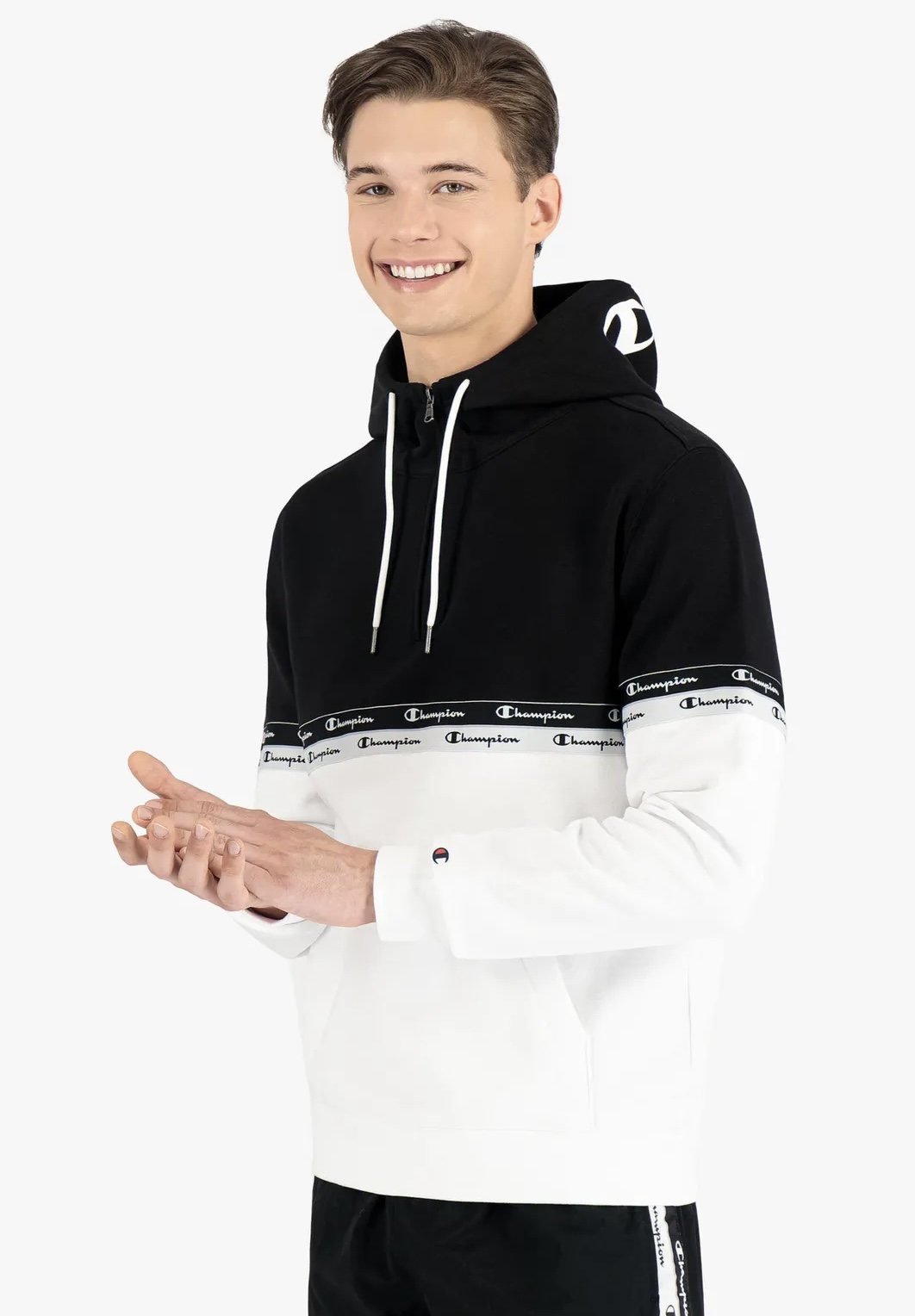 Champion Block Kapuzen Sweatshirt Herren weiß/schwarz