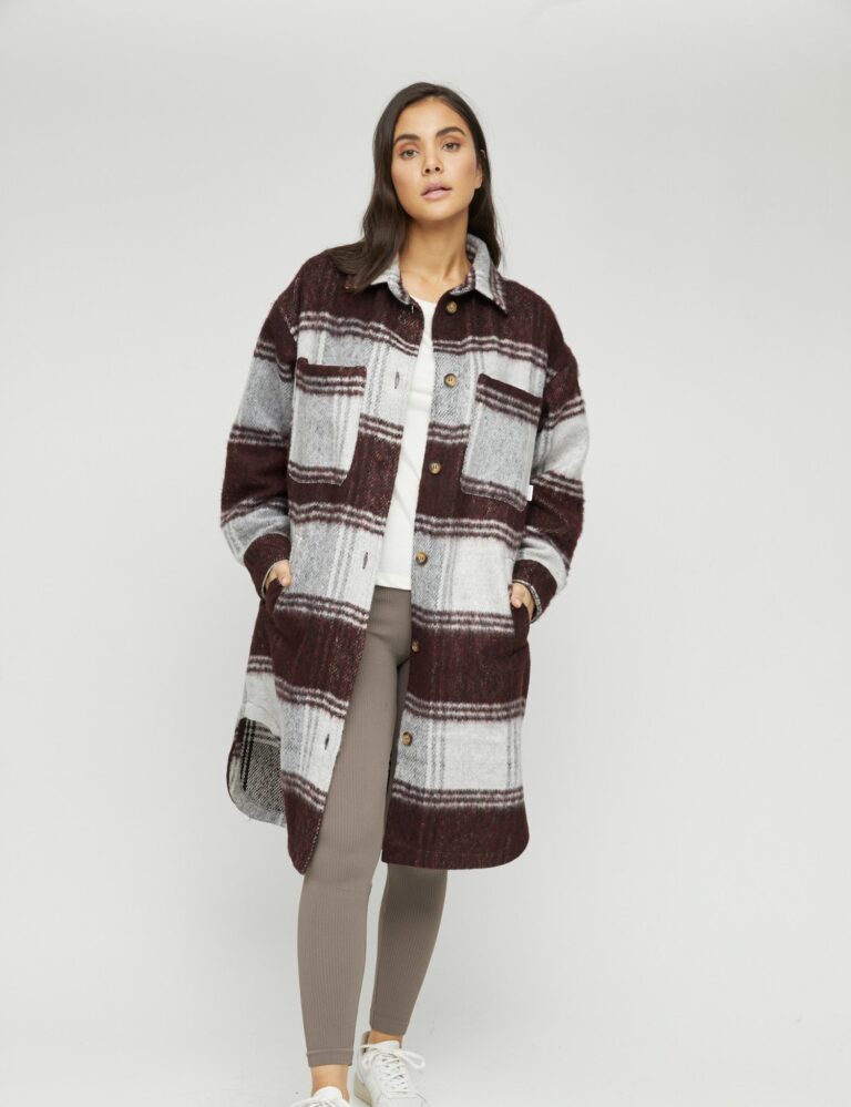 Mazine Izola Shacket Long Flannel Hemd Damen (dunkelrot)