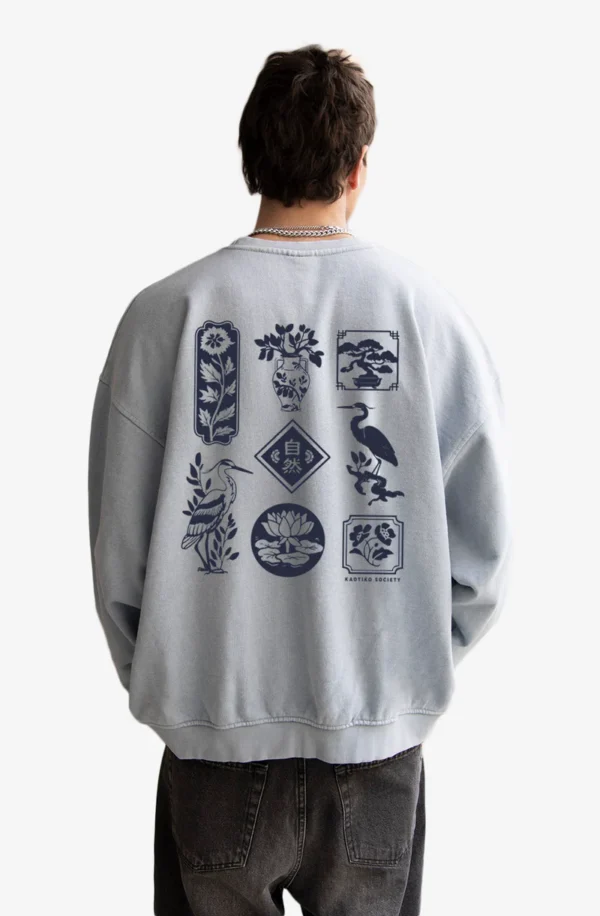 Kaotiko Washed Lotus Steel Loose Fit Pullover (blau)