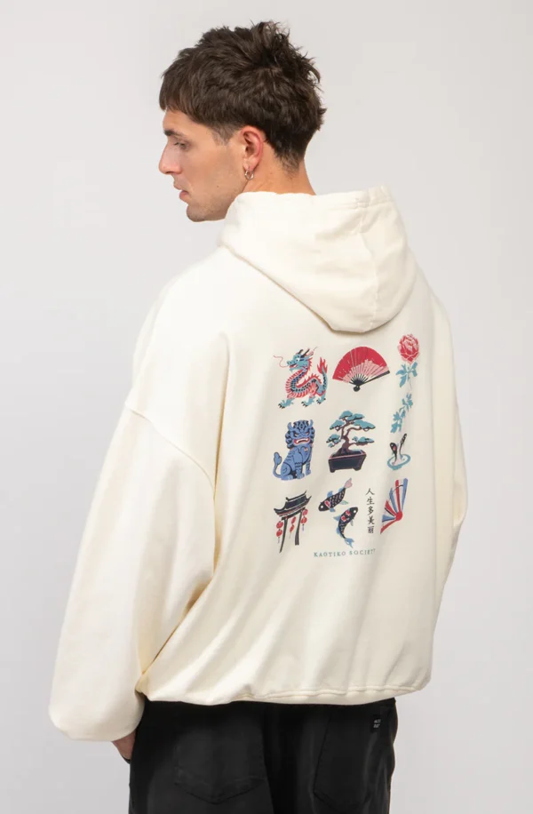 Kaotiko Bonsai Elfenbein Kapuzen Pullover (beige)