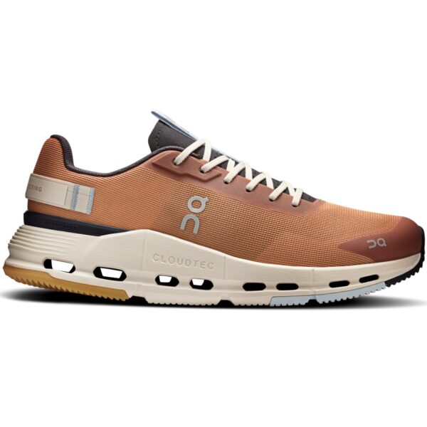 Sportschuh für Running und Trail running, bequem, stabil, modern gestaltet, von ON Running, in erdigen Farben, ideal für sportliche Aktivitäten, mit innovativen Dämpfungstechnologien.