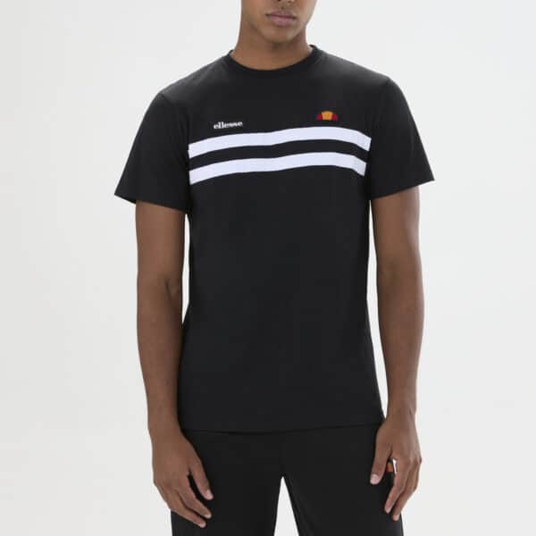 Ellesse Venire T-Shirt in Schwarz mit Logo und Streifen, sportlich und bequem für Damen und Herren.