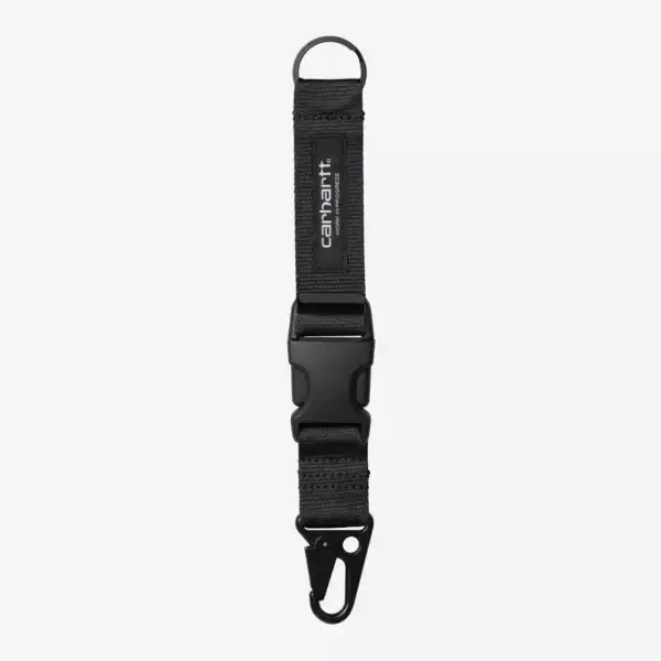 Schwarzer Carhartt Wip Click Key Band mit Clip und Schlüsselring, langlebiges Design für Schlüsselorganisation.