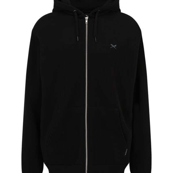Schwarzer Kapuzen-Sweatshirt mit Reißverschluss und Mini-Flag-Logo, bequem und stylisch für den Alltag.