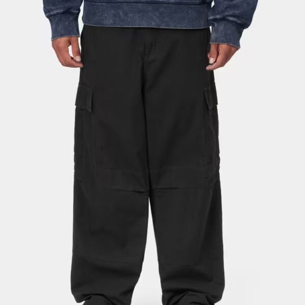 Schwarze Carhartt Wip OG Ripstop Cargo Hose mit geraden Beinen und praktischen Taschen, ideal für Streetwear und Outdoor-Aktivitäten.