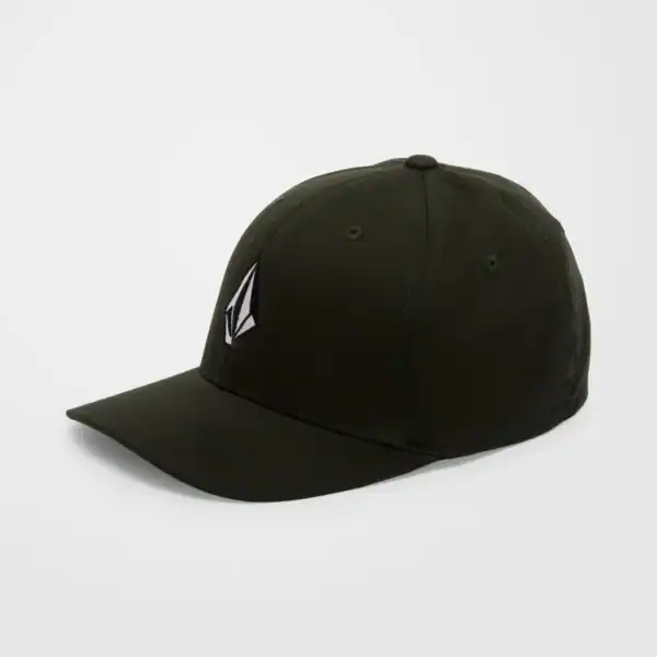Schwarze Volcom FlexFit Cap mit weißem Logo, sportlich und bequem, ideal für Freizeit und Sportaktivitäten.