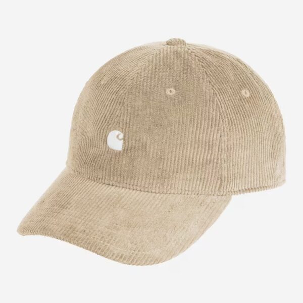 Beige Carhartt Wip Harlem Cord Cap aus weichem Cordstoff, stylisches Design, perfekte Passform für Freizeit und Streetwear.