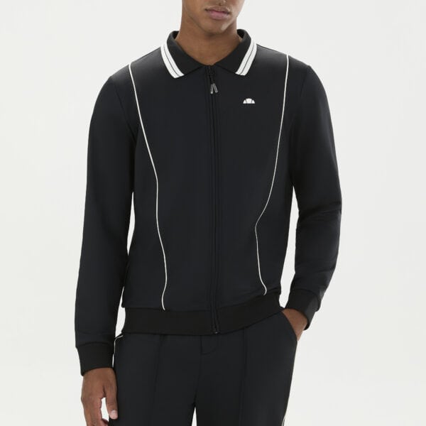 Schwarze Ellesse Avino Track Top Jacke für Herren mit weißen Akzenten, sportliches Design, ideal für Freizeit und Sport.