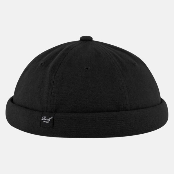 Schwarze Reell Docker 6 Panel Cap, modischer Baseballcap für Streetwear und Freizeit, hochwertiges Material, bequemer Sitz, ideal für sportliche Looks.