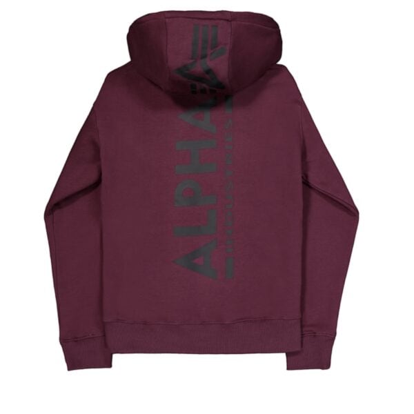 Roter Alpha Industries Kapuzenpullover mit großem Logo auf der Rückseite, bequem und stylisch für den Alltag.