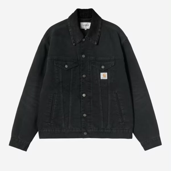 Schwarze Carhartt Wip OG Vintage Trucker Jacke aus Denim mit Knopfleiste und Brusttaschen, ideal für Streetwear-Looks.