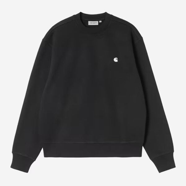 Schwarzes Carhartt Wip Mack Sweatshirt mit Ballon-Fit, minimalistisches Design, Logo auf Brust.