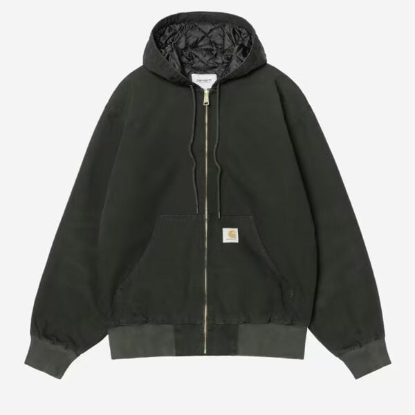 Carhartt Wip OG Active Jacke Dearborn Canvas in Schwarz, mit Kapuze und Reißverschluss, ideal für den Alltag.