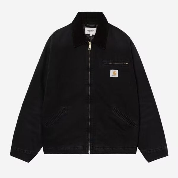 Schwarze Carhartt Wip OG Detroit Jacke mit Reißverschluss und Logo auf der Brust, ideal für den urbanen Stil.