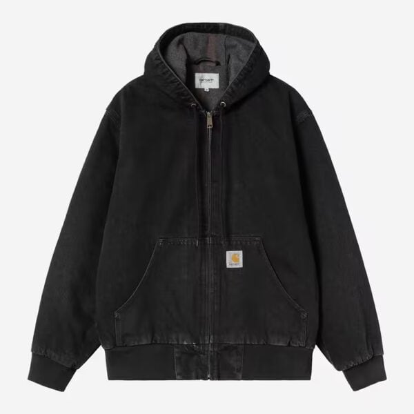 Schwarze Carhartt Wip OG Active Jacke Maitland Denim mit Kapuze und Reißverschluss, ideal für den Alltag.