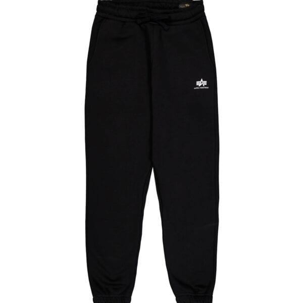 Schwarze Basic Jogger Hose von Alpha Industries mit elastischem Bund und Logo-Print, bequem und ideal für Freizeit und Sport.