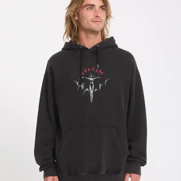 Schwarzer Volcom Wrong Angel Vintage Kapuzenpullover mit Logo-Design, bequem und stylisch für den Alltag.