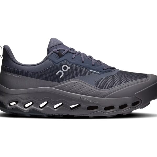 Dunkelgrauer ON Cloudhorizon 2 Wasserdichter Sneaker mit blauen Akzenten, ideal für Outdoor-Aktivitäten und Komfort.