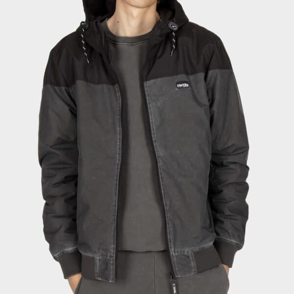 Dunkelgraue Iriedaily Insulaner Winterjacke für Herren mit Kapuze und Reißverschluss, modisch und warm.