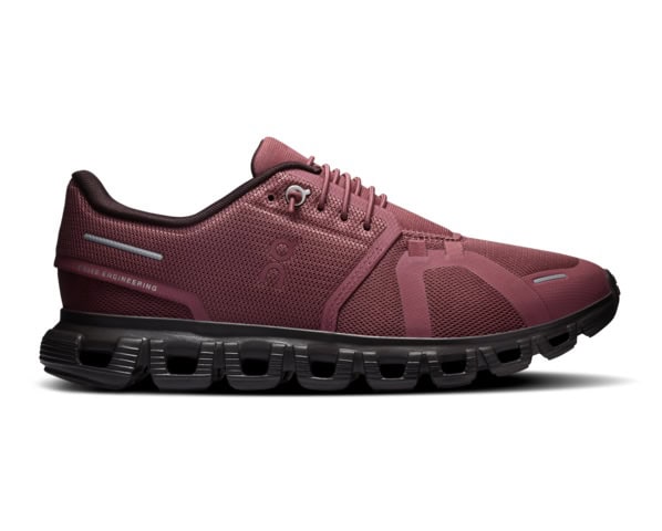 Damen-Sneaker ON Cloud 6 in Barberry Ox, rotes Design, atmungsaktives Mesh, flexible Laufsohle, ideal für Sport und Freizeit.